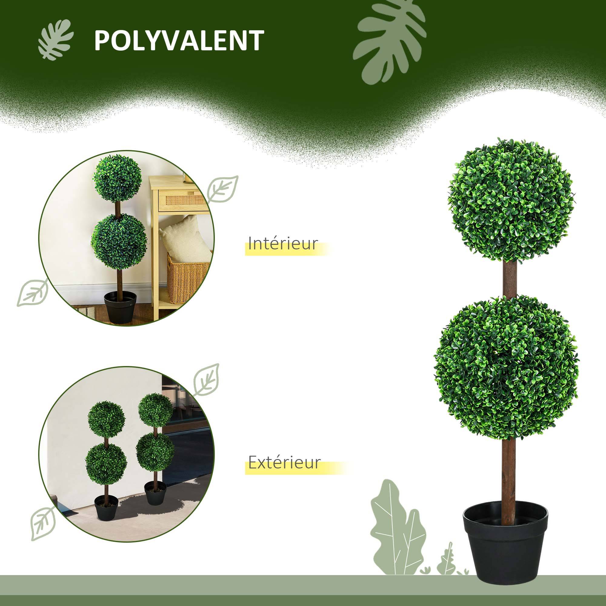 Lot de 2 arbres buis artificiel double boules avec tronc et pot inclus - hauteur 90 cm vert - Image 7