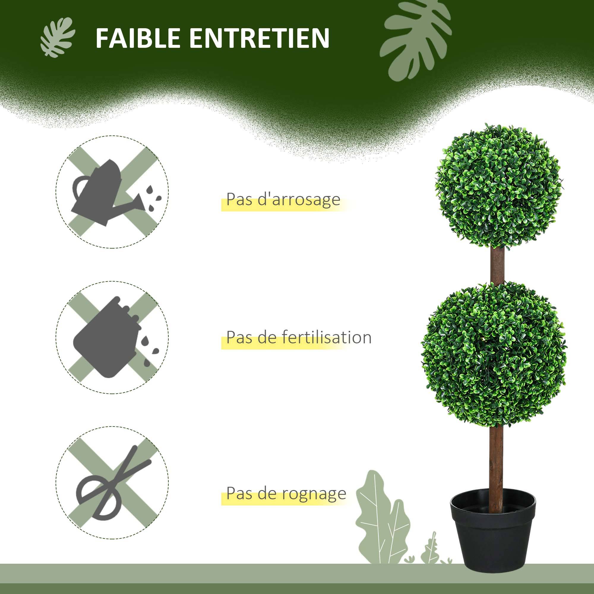 Lot de 2 arbres buis artificiel double boules avec tronc et pot inclus - hauteur 90 cm vert - Image 8