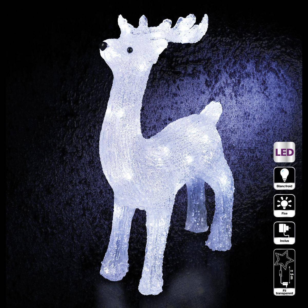 Sans Marque - Forme acrylique renne debout lumineuse 40 LED clignotantes H.45cm extérieur FEERIC LIGHTS & CHRISTMAS - Image 1