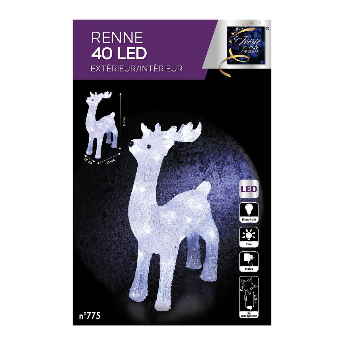 Sans Marque - Forme acrylique renne debout lumineuse 40 LED clignotantes H.45cm extérieur FEERIC LIGHTS & CHRISTMAS - Image 2