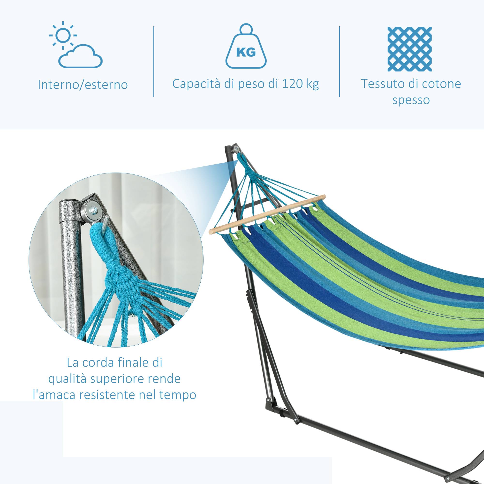 Support hamac autoportant pliant coton et acier, 270x100x94cm - Image 9
