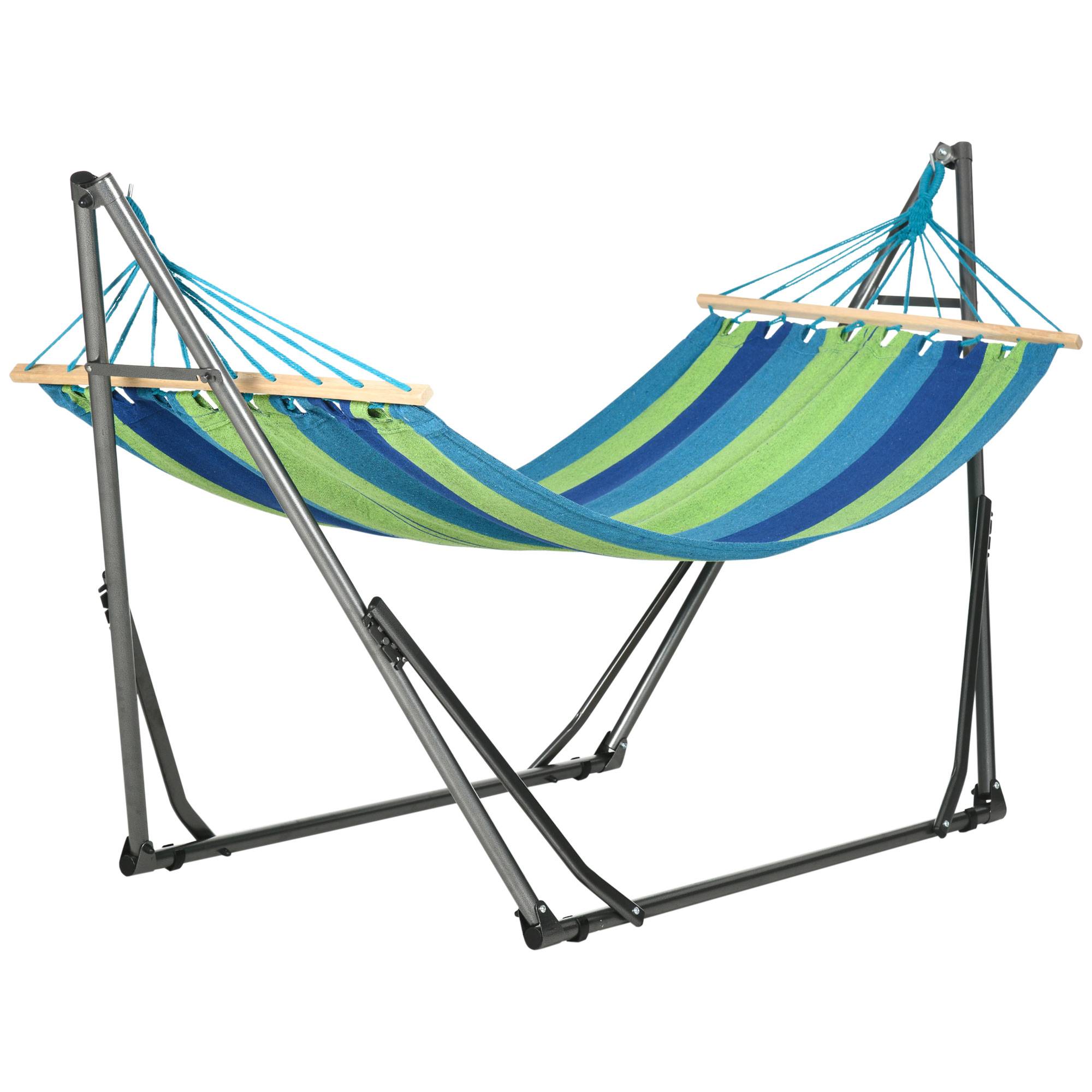 Support hamac autoportant pliant coton et acier, 270x100x94cm - Image 2