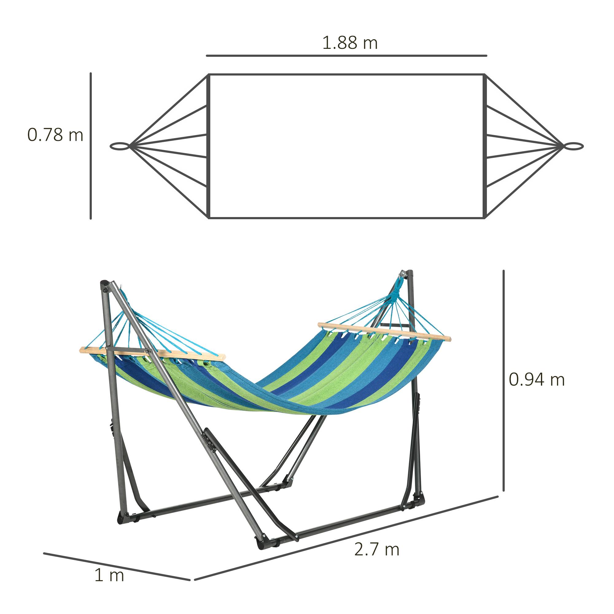 Support hamac autoportant pliant coton et acier, 270x100x94cm - Image 5