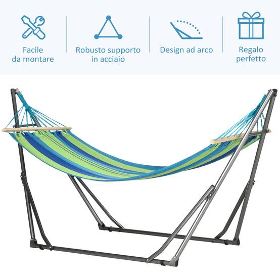 Support hamac autoportant pliant coton et acier, 270x100x94cm - Image 8