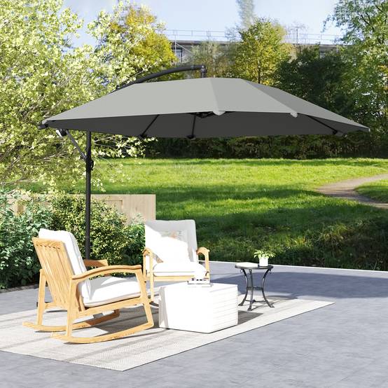 Parasol déporté 3 m, parasol de jardin extérieur Inclinable, Basemanivelle - Polyester Gris foncé fr300 - Image 4