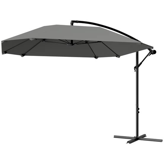 Parasol déporté 3 m, parasol de jardin extérieur Inclinable, Basemanivelle - Polyester Gris foncé fr300 - Image 2