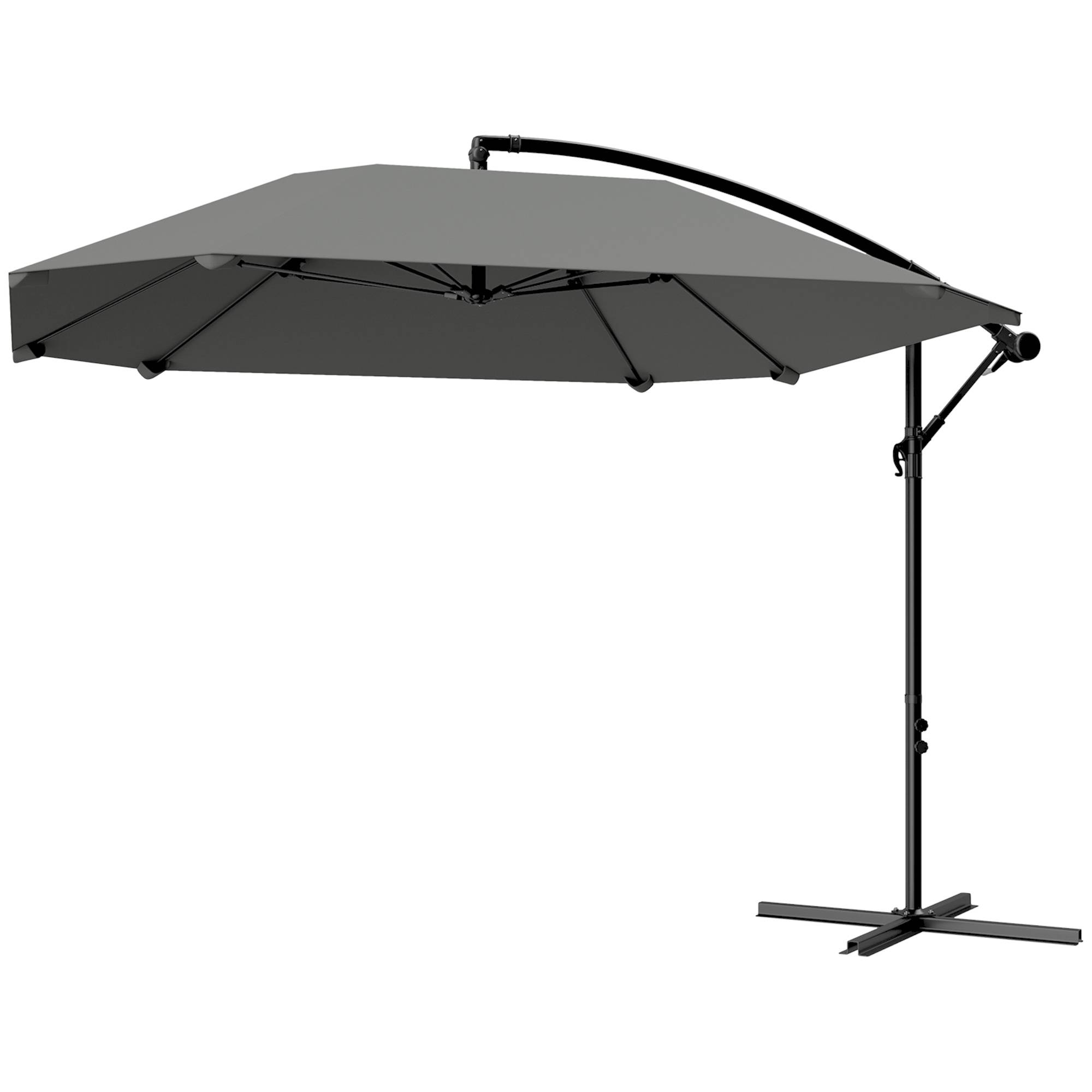 Parasol déporté 3 m, parasol de jardin extérieur Inclinable, Basemanivelle - Polyester Gris foncé fr300 - Image 2