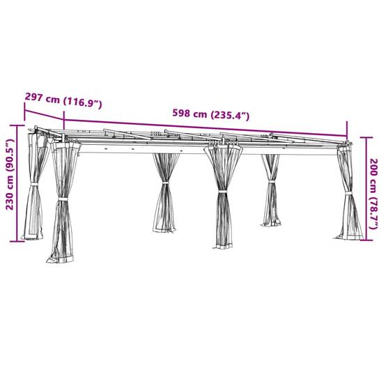 Gazebo de Jardin 6x3 m Acier avec Moustiquaires et Toit Rétractable pour Fête Crème – ComfortXL Outdoor Living - Image 9