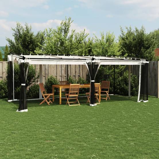 Gazebo de Jardin 6x3 m Acier avec Moustiquaires et Toit Rétractable pour Fête Crème – ComfortXL Outdoor Living - Image 1