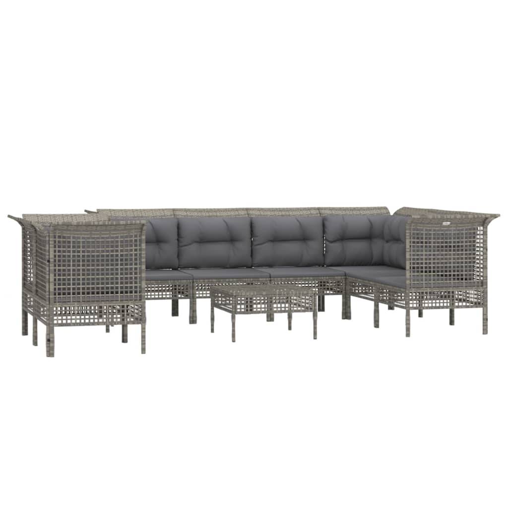 Helloshop26 - Salon de jardin meuble d'extérieur ensemble de mobilier 9 pièces avec coussins gris résine tressée - Imagen 1