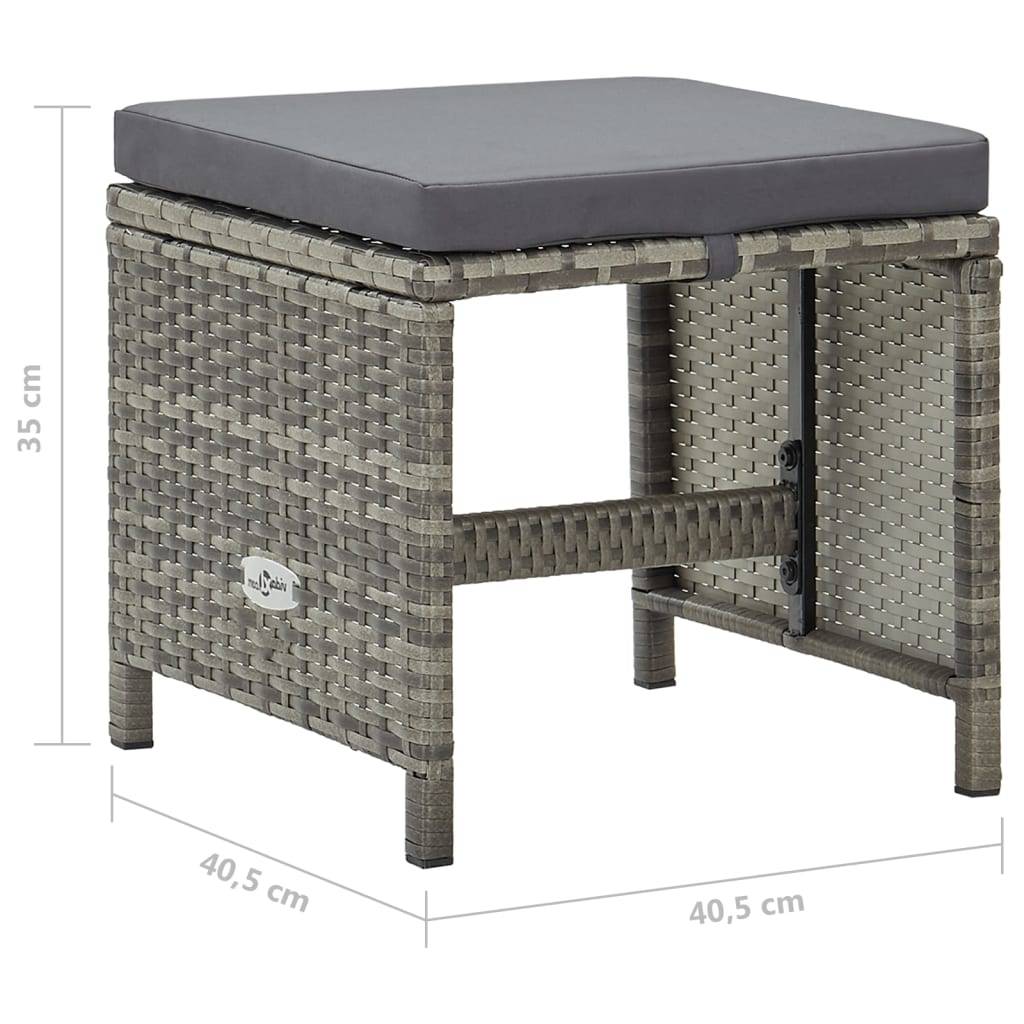 4 pcs Tabourets de jardin | Repose-pied de jardin | Pouf avec coussins Résine tressée Gris Maison Chic - Image 6