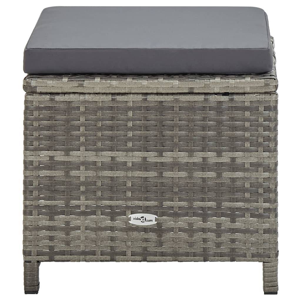 4 pcs Tabourets de jardin | Repose-pied de jardin | Pouf avec coussins Résine tressée Gris Maison Chic - Image 4