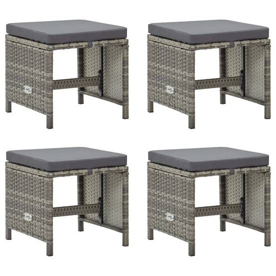 4 pcs Tabourets de jardin | Repose-pied de jardin | Pouf avec coussins Résine tressée Gris Maison Chic - Image 2