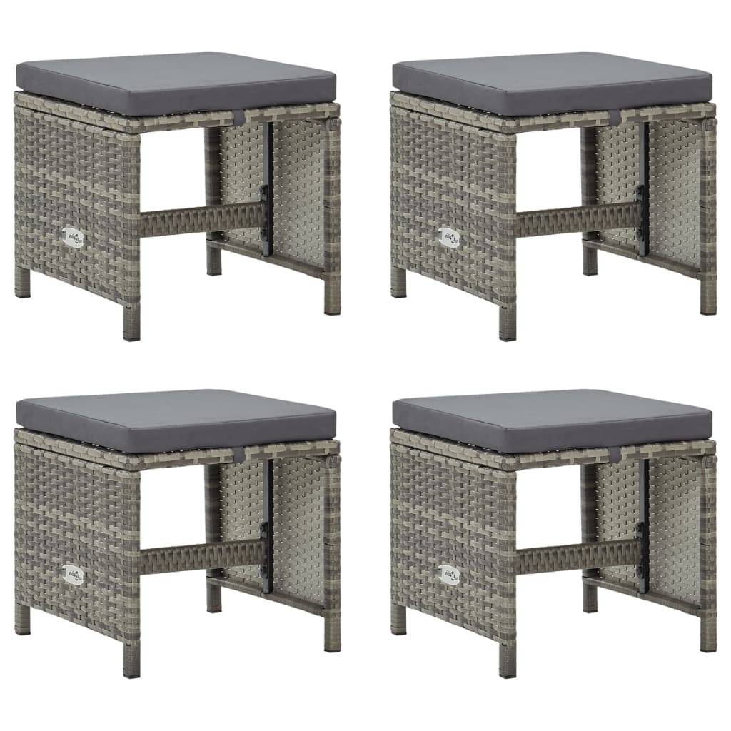 4 pcs Tabourets de jardin | Repose-pied de jardin | Pouf avec coussins Résine tressée Gris Maison Chic - Image 2