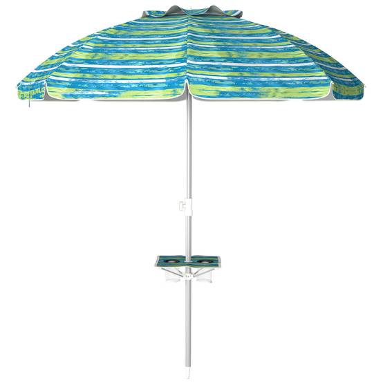 Parasol de plage inclinable rond Ø 190 cm - table avec porte-gobelet - 190x190x215cm bleu fr288 - Image 2