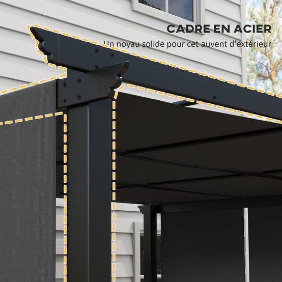 Pergola toiles coulissantes acier terrasse ombrage modulable 357x296cm gris foncé - ComfortXL Outdoor Living - Image 8