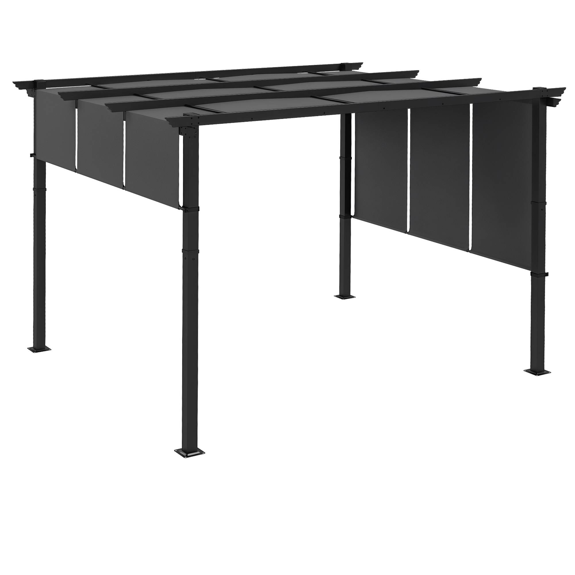 Pergola toiles coulissantes acier terrasse ombrage modulable 357x296cm gris foncé - ComfortXL Outdoor Living - Image 1