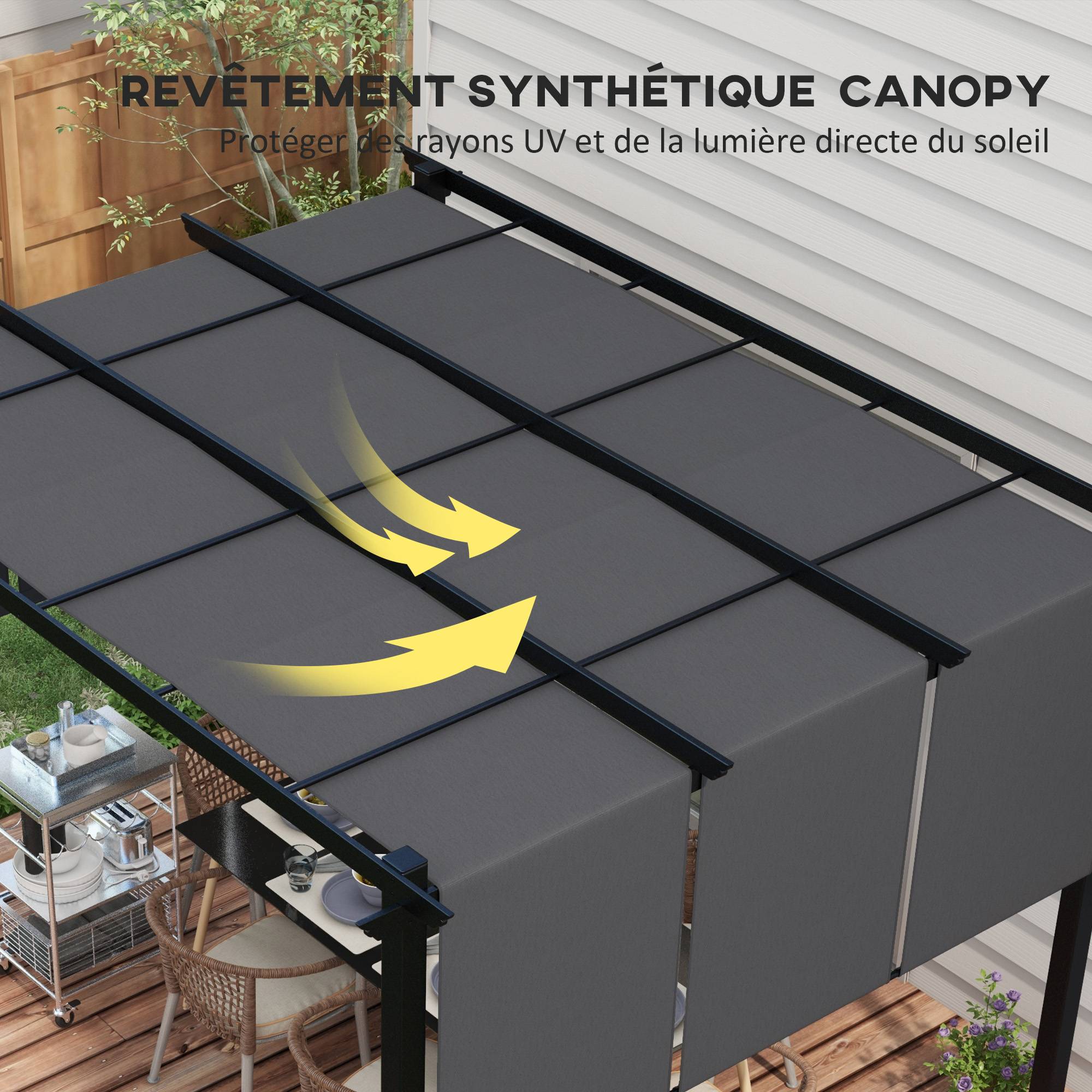 Pergola toiles coulissantes acier terrasse ombrage modulable 357x296cm gris foncé - ComfortXL Outdoor Living - Image 7