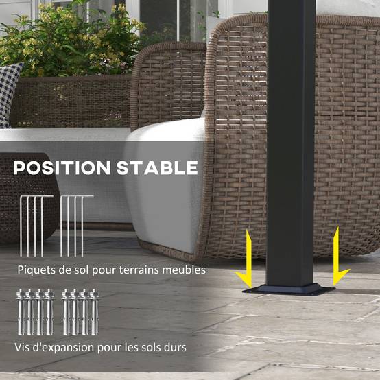 Pergola toiles coulissantes acier terrasse ombrage modulable 357x296cm gris foncé - ComfortXL Outdoor Living - Image 9