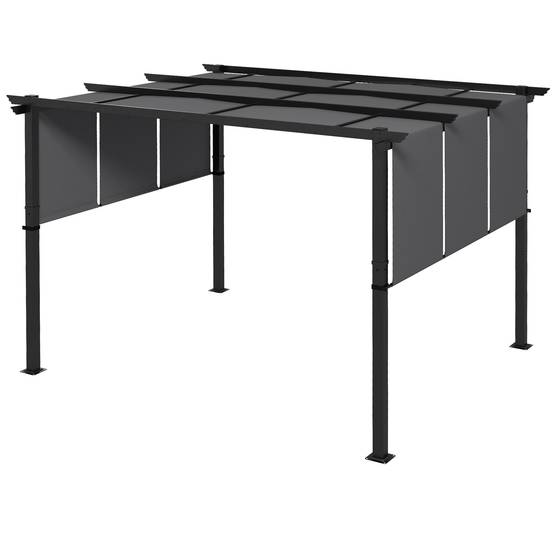 Pergola toiles coulissantes acier terrasse ombrage modulable 357x296cm gris foncé - ComfortXL Outdoor Living - Image 2