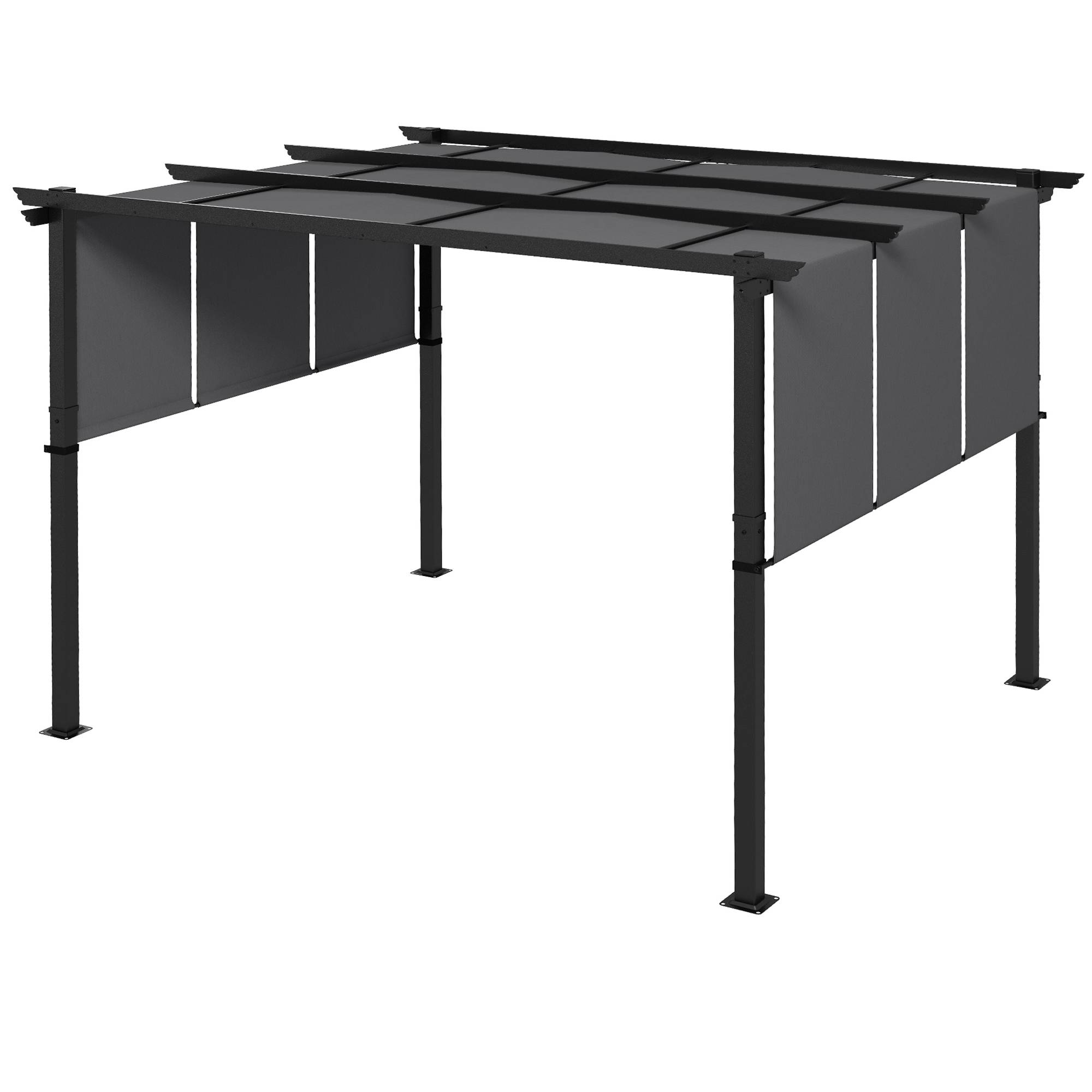 Pergola toiles coulissantes acier terrasse ombrage modulable 357x296cm gris foncé - ComfortXL Outdoor Living - Image 2