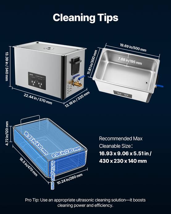 Vevor - VEVOR Nettoyeur à ultrasons 30 L, 480 W ultrasonique 40 kHz, réservoir inox, panier et affichage digital. - Image 6
