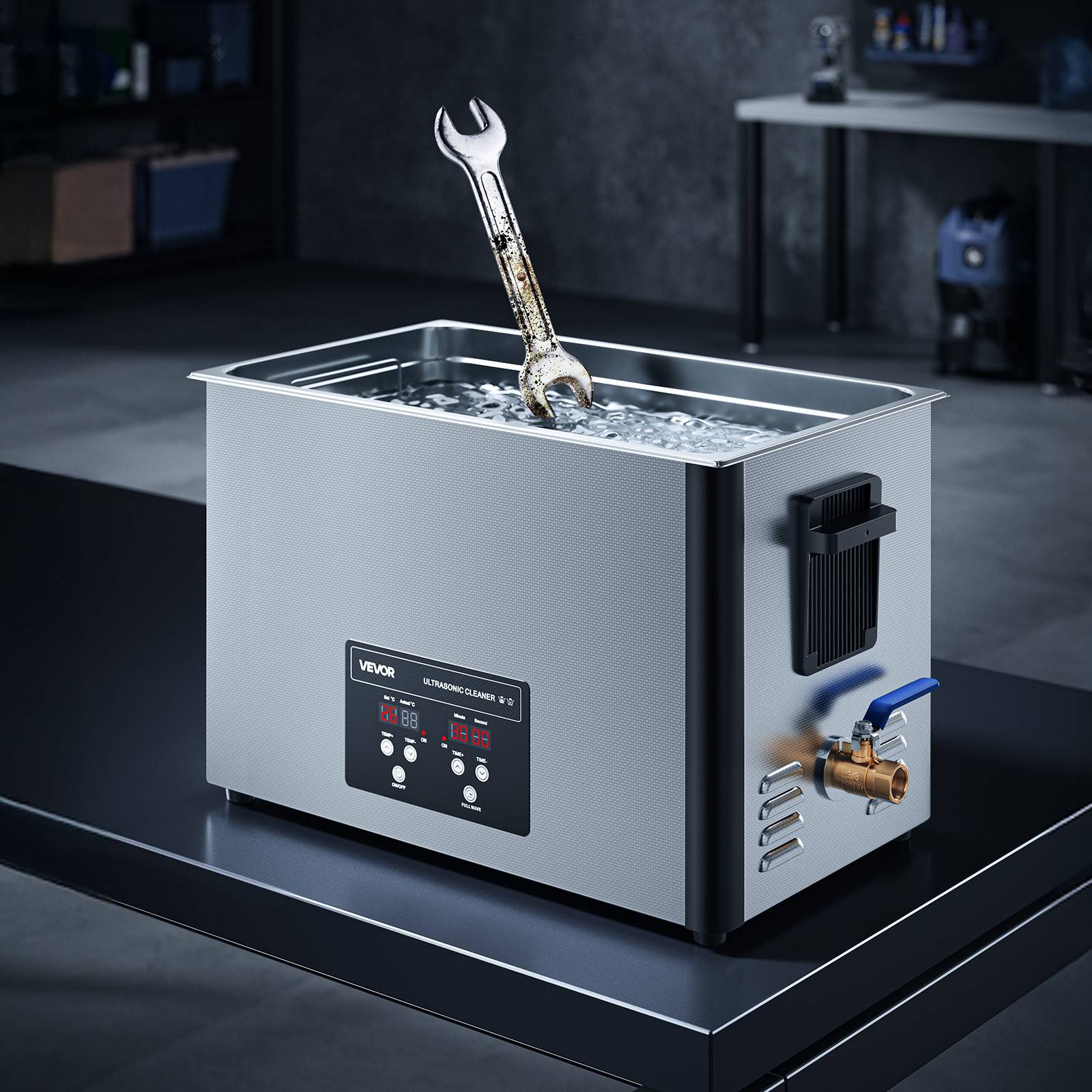Vevor - VEVOR Nettoyeur à ultrasons 30 L, 480 W ultrasonique 40 kHz, réservoir inox, panier et affichage digital. - Image 8