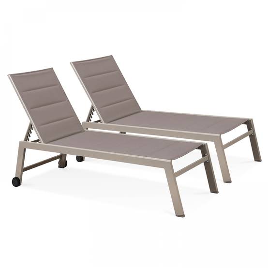 Oviala - Lot de 2 bains de soleil en aluminium et textilène taupe Nouméa - Oviala - Image 1