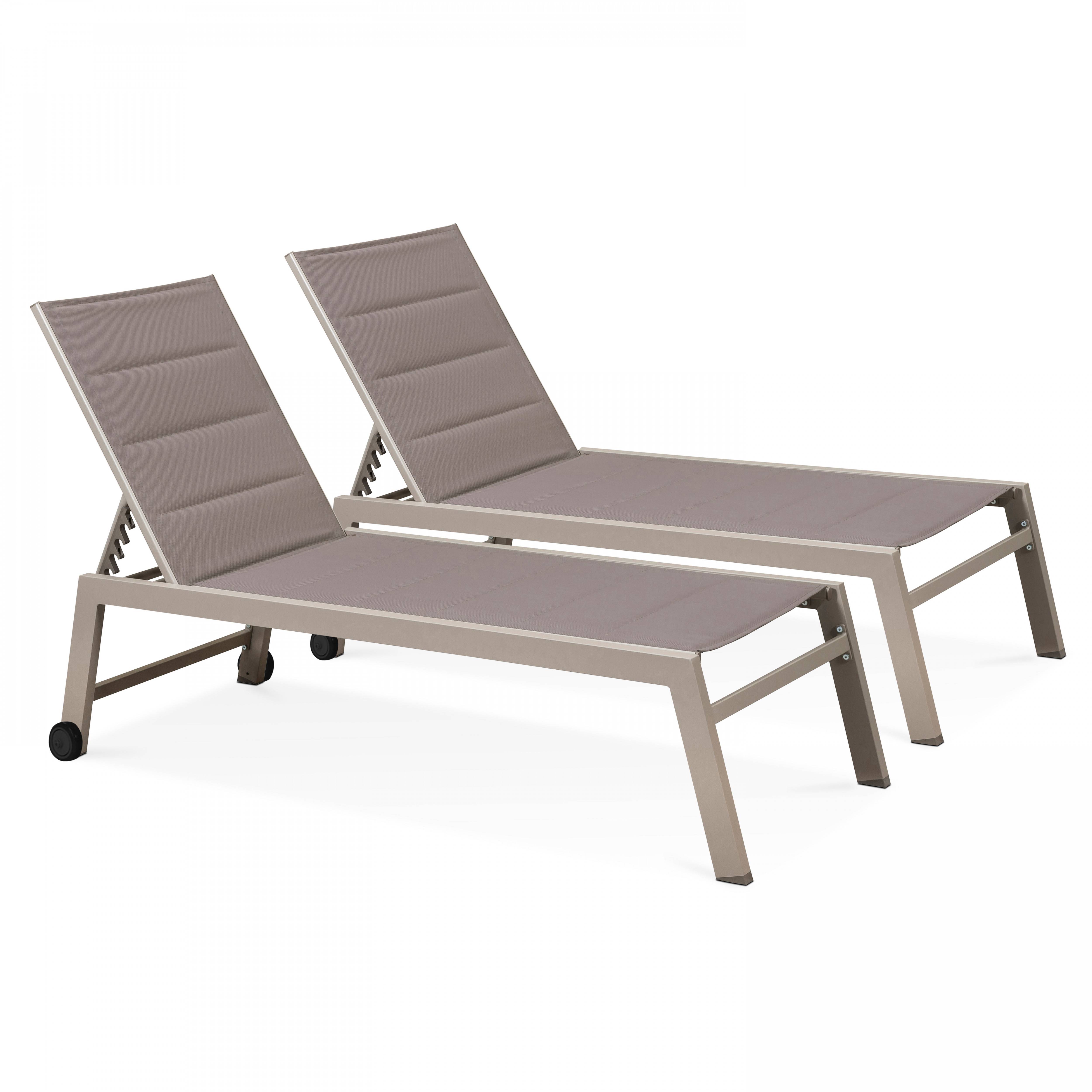 Oviala - Lot de 2 bains de soleil en aluminium et textilène taupe Nouméa - Oviala - Image 1