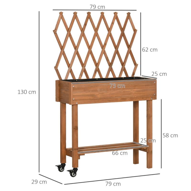 ComfortXL - Carré Potager Bois Massif Balcon Treillis Roulettes Étagère 79x29x130cm - ComfortXL Outdoor Living - Image 3
