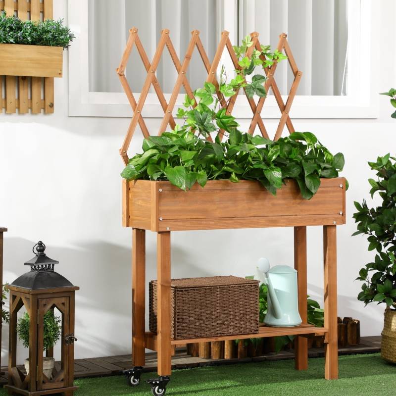 ComfortXL - Carré Potager Bois Massif Balcon Treillis Roulettes Étagère 79x29x130cm - ComfortXL Outdoor Living - Image 1
