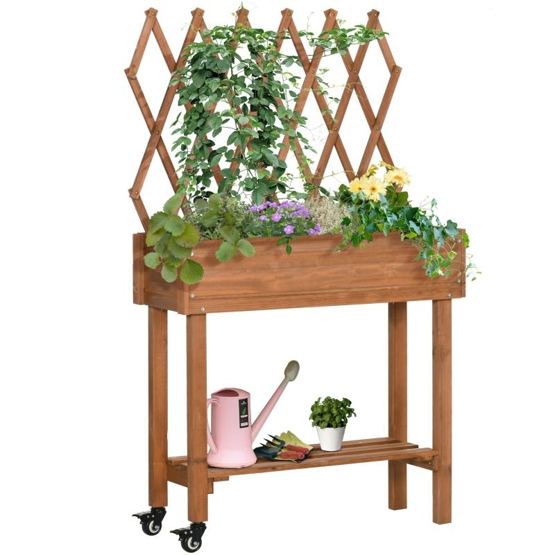 ComfortXL - Carré Potager Bois Massif Balcon Treillis Roulettes Étagère 79x29x130cm - ComfortXL Outdoor Living - Image 2