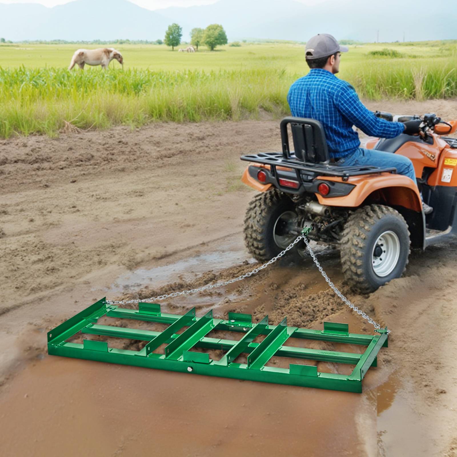 VEVOR Herse traînée 1220x500mm, niveleuse allée, barres, chaîne, VTT. - Image 8