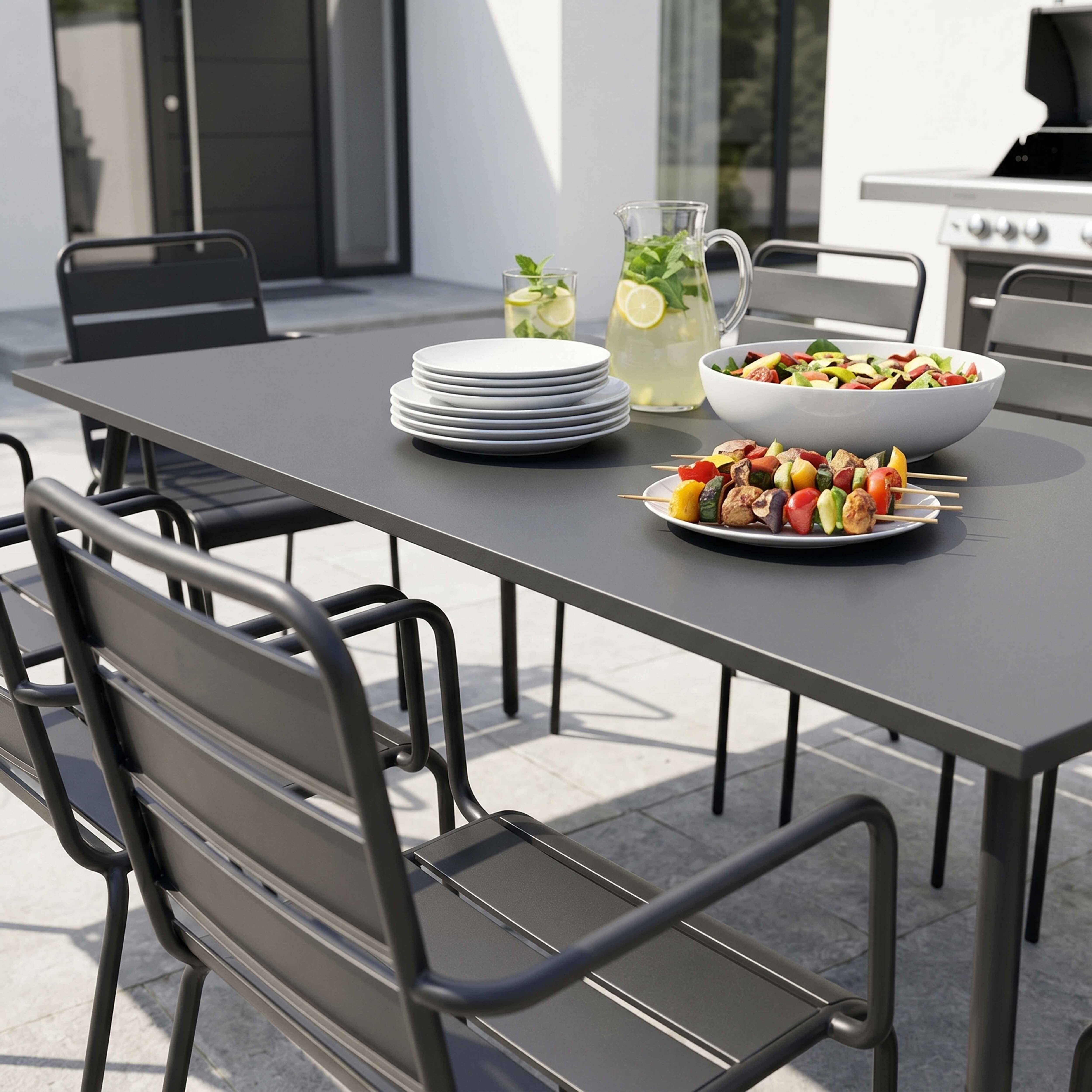Oviala - Ensemble table de Jardin et 8 fauteuils en métal gris Palavas - Oviala - Imagen 3