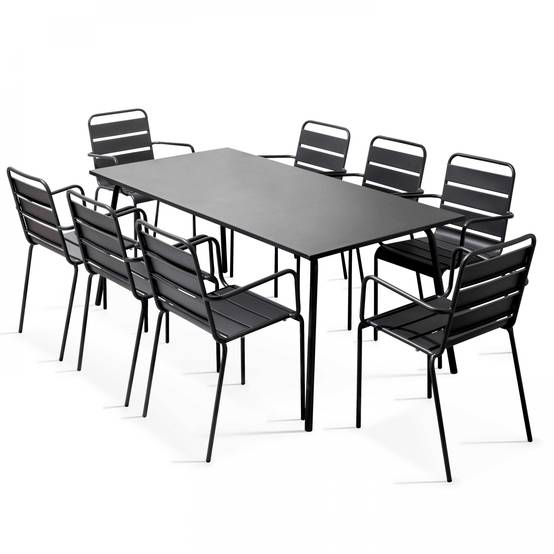 Oviala - Ensemble table de Jardin et 8 fauteuils en métal gris Palavas - Oviala - Imagen 1