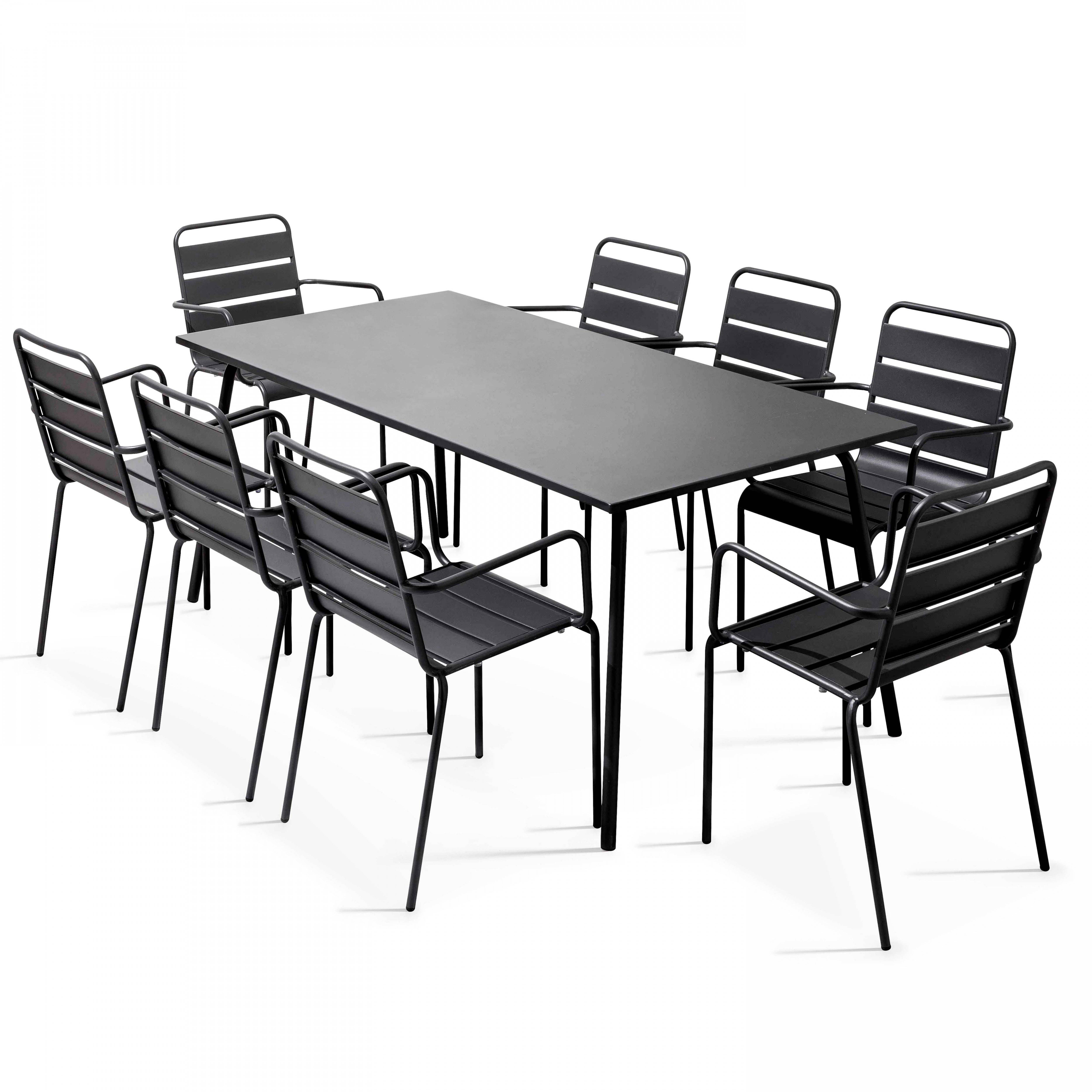 Oviala - Ensemble table de Jardin et 8 fauteuils en métal gris Palavas - Oviala - Imagen 1
