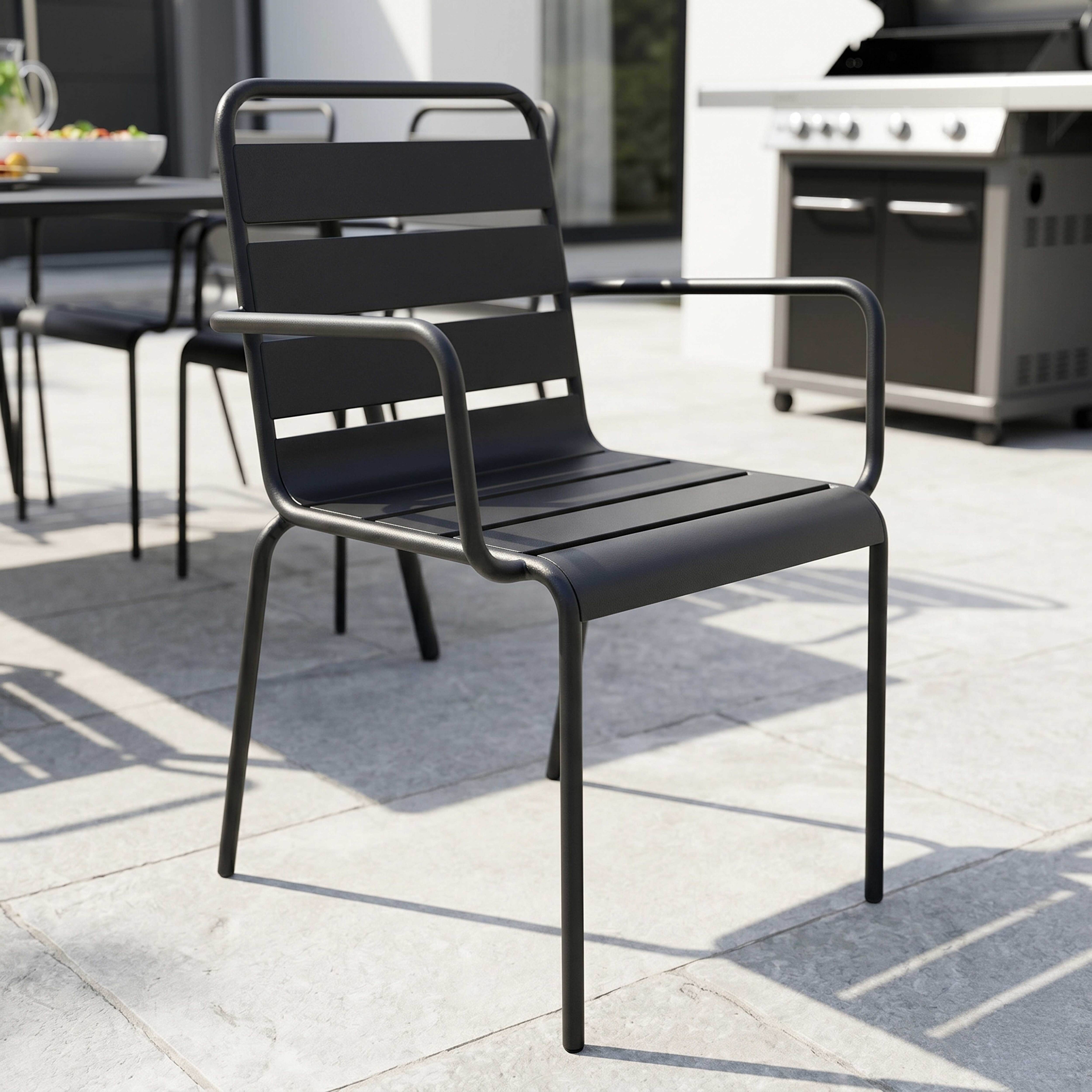 Oviala - Ensemble table de Jardin et 8 fauteuils en métal gris Palavas - Oviala - Imagen 4