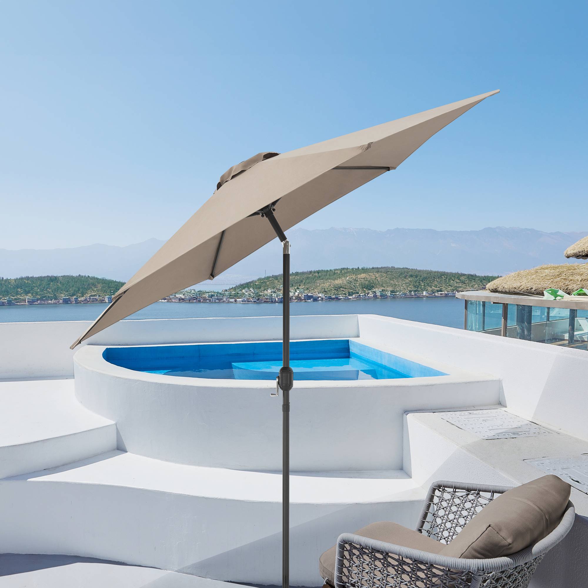 Casa.Pro - Parasol Altino hexagonal polyester 270 x 235 khaki [casa.pro] - Image 2
