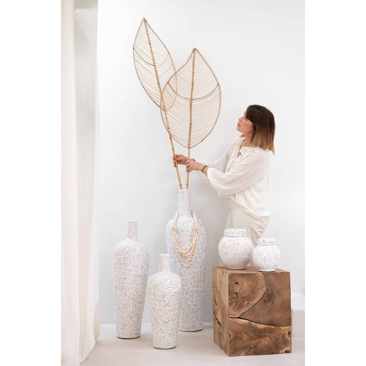 Vase Déco en Ciment "Lauwra" 100cm Blanc - Image 5