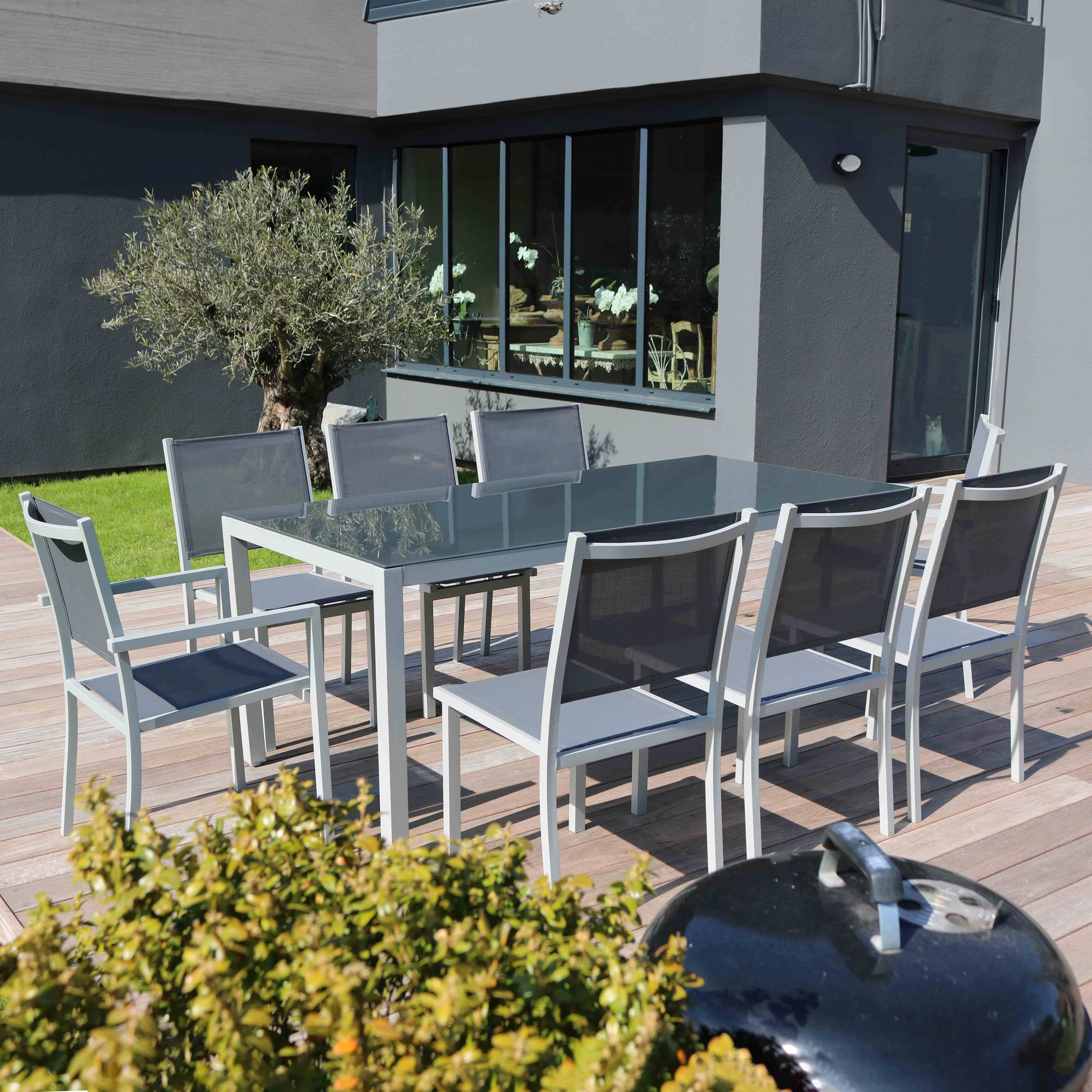 Oviala - Ensemble table de jardin et 8 chaises en aluminium gris - Oviala - Image 2