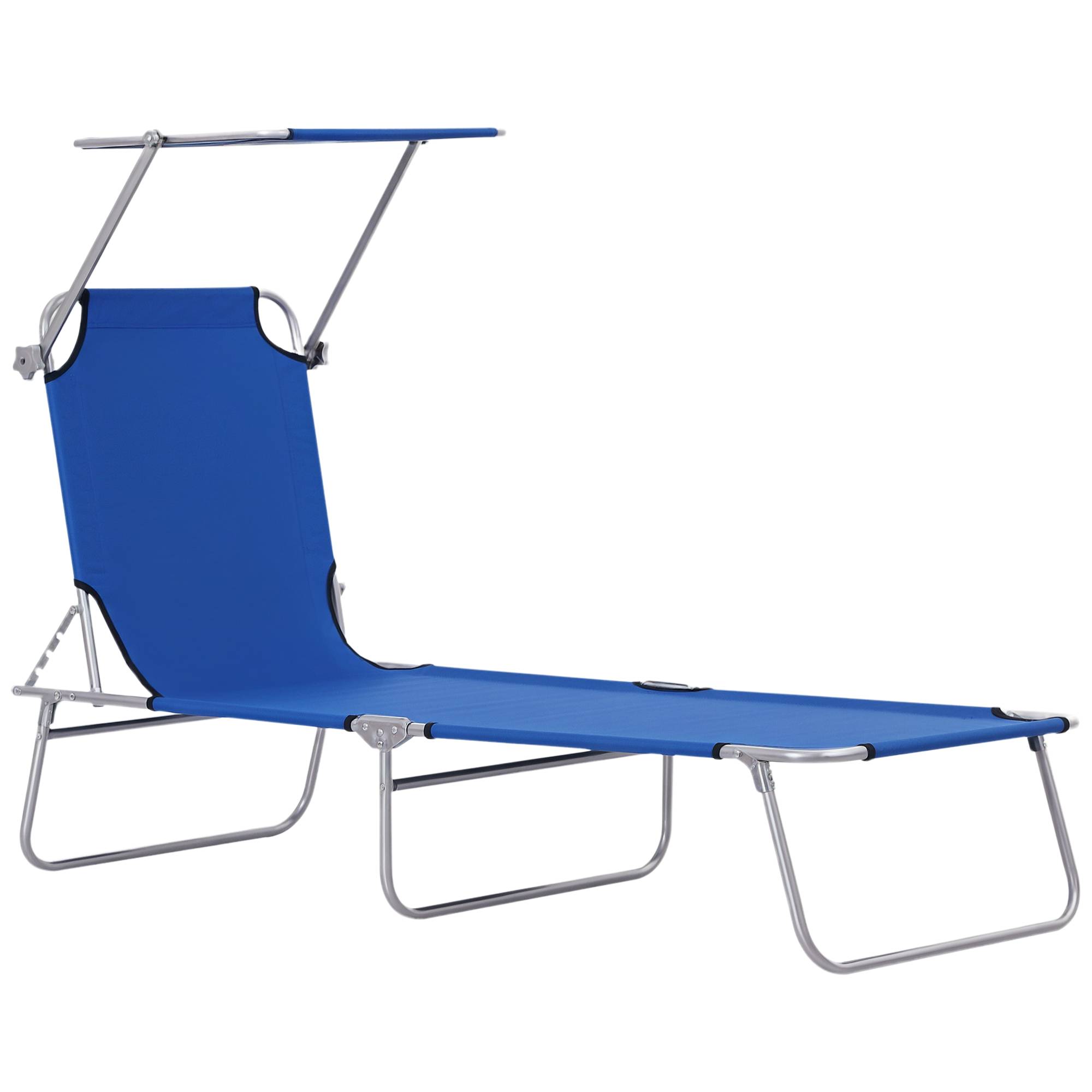 Transat avec pare-soleil, pliable, dossier réglable, structure en métal, 187 x 58 x 36 cm, bleu - Image 1