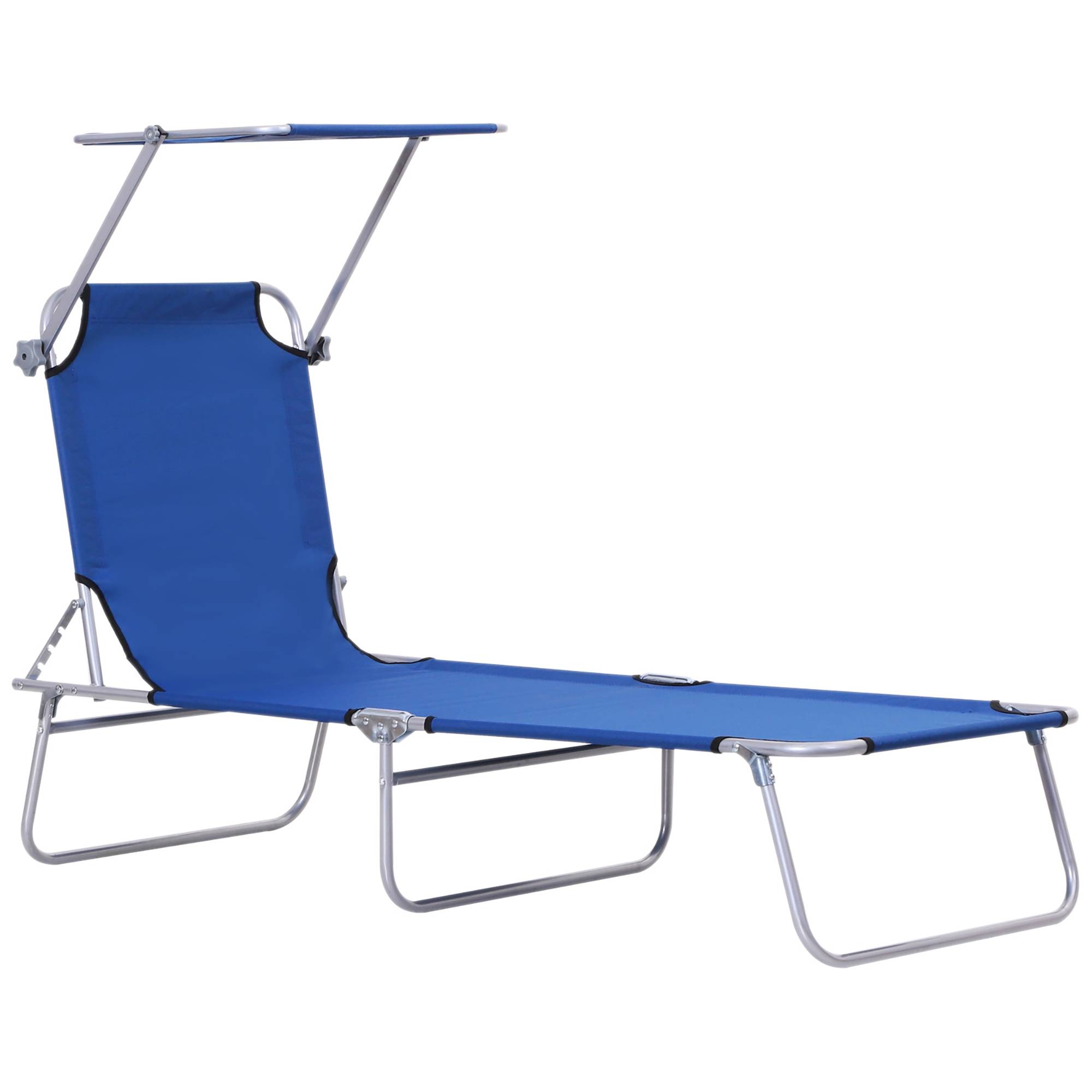 Transat avec pare-soleil, pliable, dossier réglable, structure en métal, 187 x 58 x 36 cm, bleu - Image 9