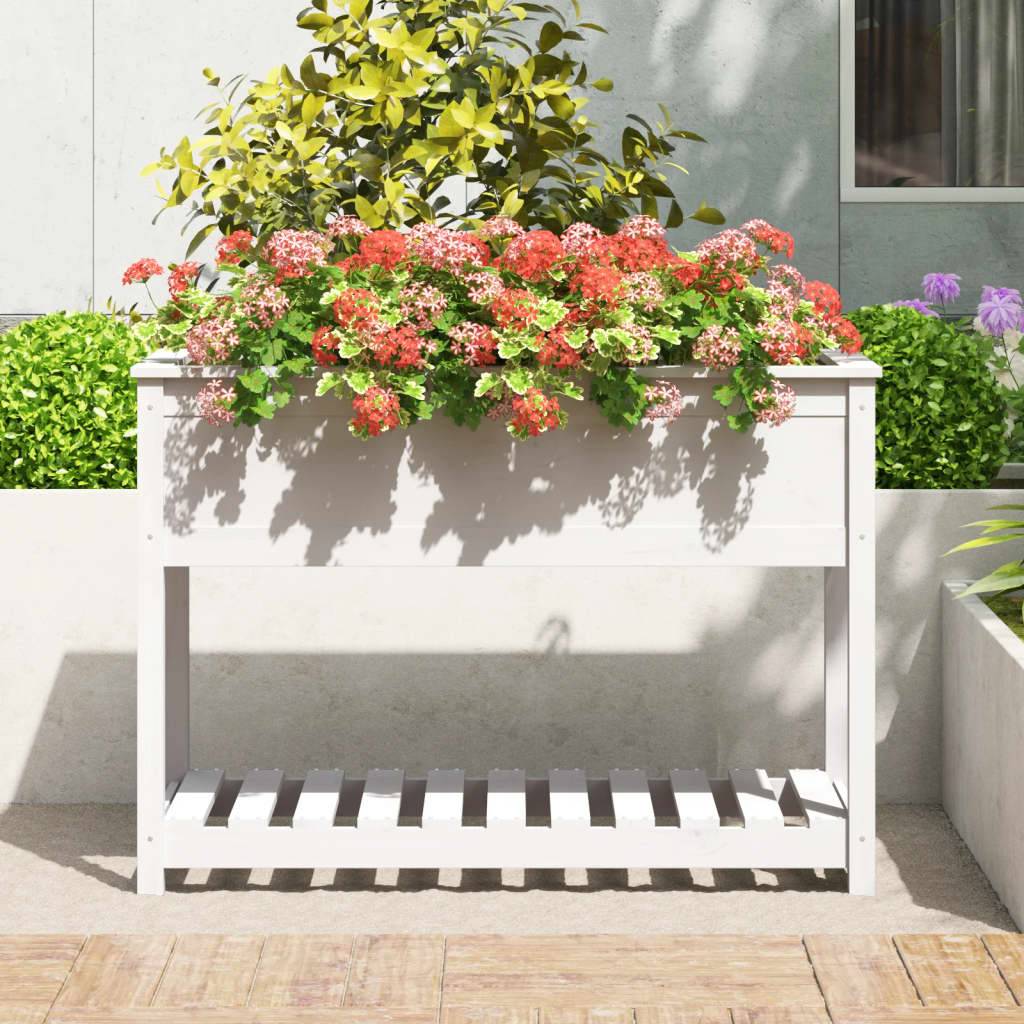 Maison Chic - Jardinière, Bac à fleurs, Pot de fleurs avec étagère Blanc 111,5x54x81 cm Bois massif de pin - Imagen 3