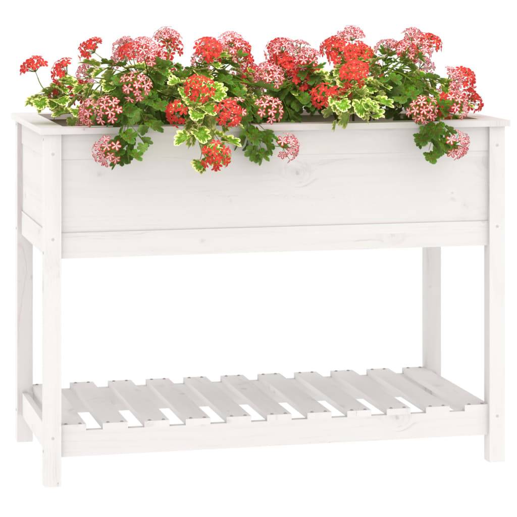 Maison Chic - Jardinière, Bac à fleurs, Pot de fleurs avec étagère Blanc 111,5x54x81 cm Bois massif de pin - Imagen 4