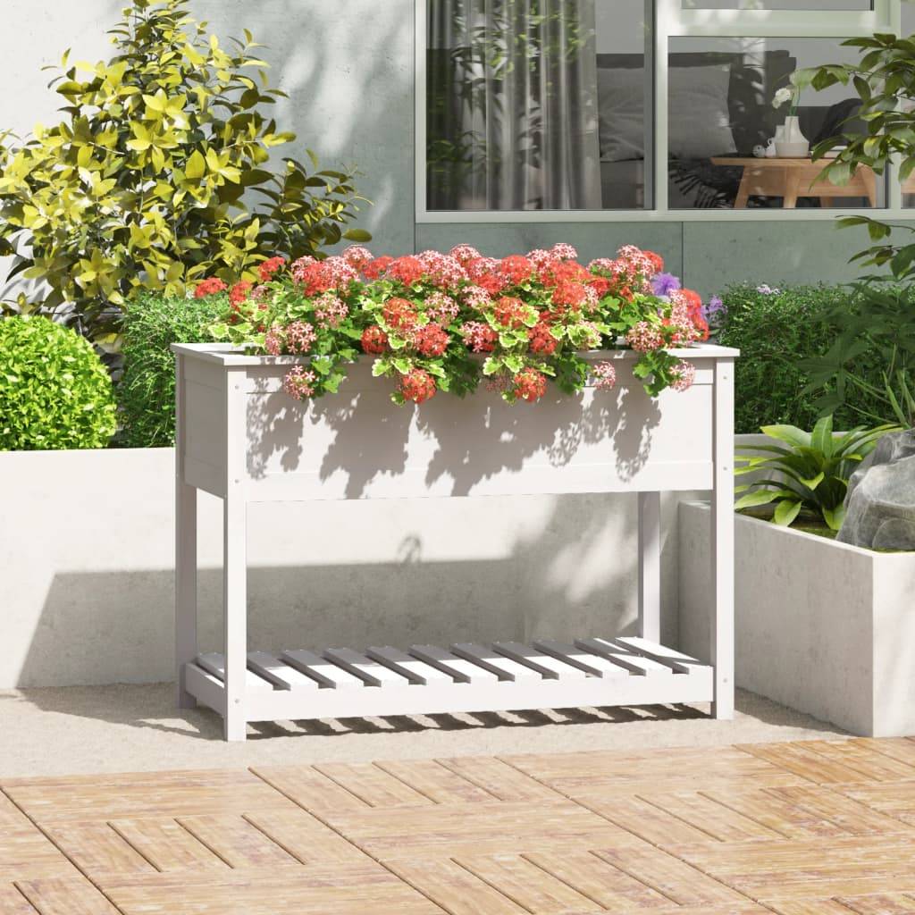 Maison Chic - Jardinière, Bac à fleurs, Pot de fleurs avec étagère Blanc 111,5x54x81 cm Bois massif de pin - Imagen 2