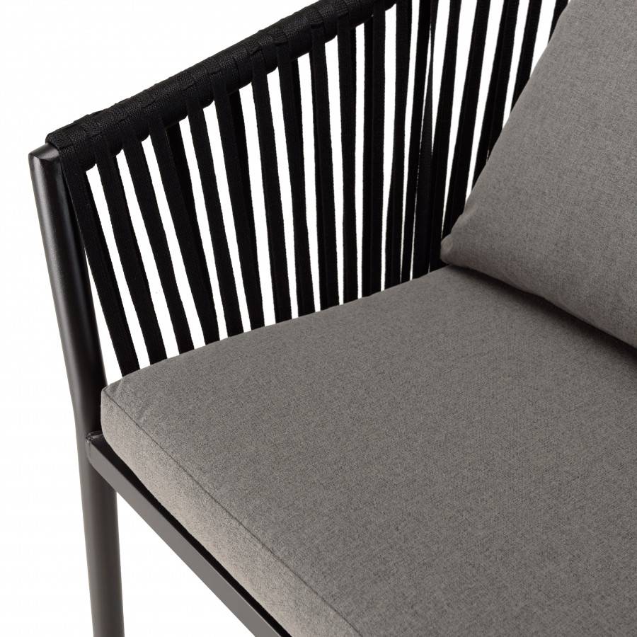 Macabane - MALO - Lot de 6 fauteuils en cordage noir coussins gris anthracite - Imagen 7