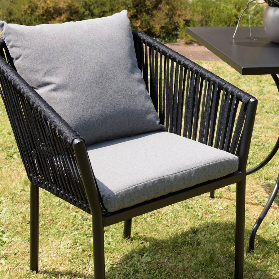 Macabane - MALO - Lot de 6 fauteuils en cordage noir coussins gris anthracite - Imagen 4