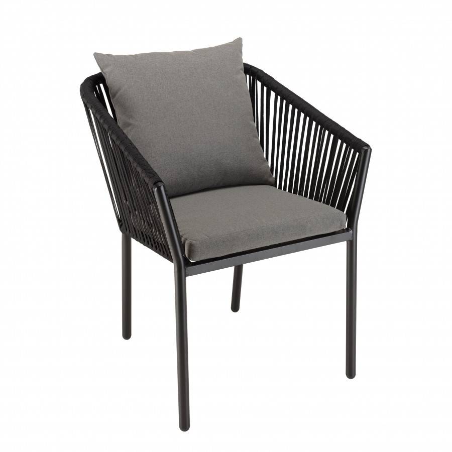 Macabane - MALO - Lot de 6 fauteuils en cordage noir coussins gris anthracite - Imagen 6