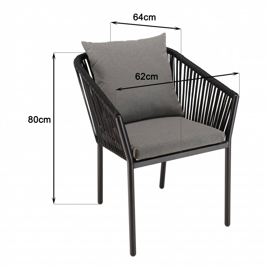 Macabane - MALO - Lot de 6 fauteuils en cordage noir coussins gris anthracite - Imagen 10