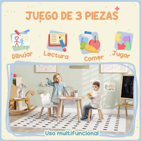 Ensemble table et 2 chaises enfant bois dossier ours avec rangement, pour enfants 3-6 ans - Image 8